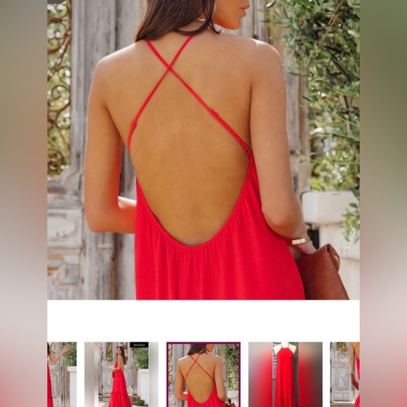 VICI boho chic red flowy maxi dress w/ halter neck & open strappy back NEW🎉SALE - Picture 5 of 11